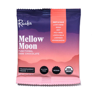 Mellow Moon Functional Dark Chocolate against a white background