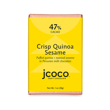 Jcoco Crisp Quinoa Sesame Milk Chocolate 47% Mini against a white background