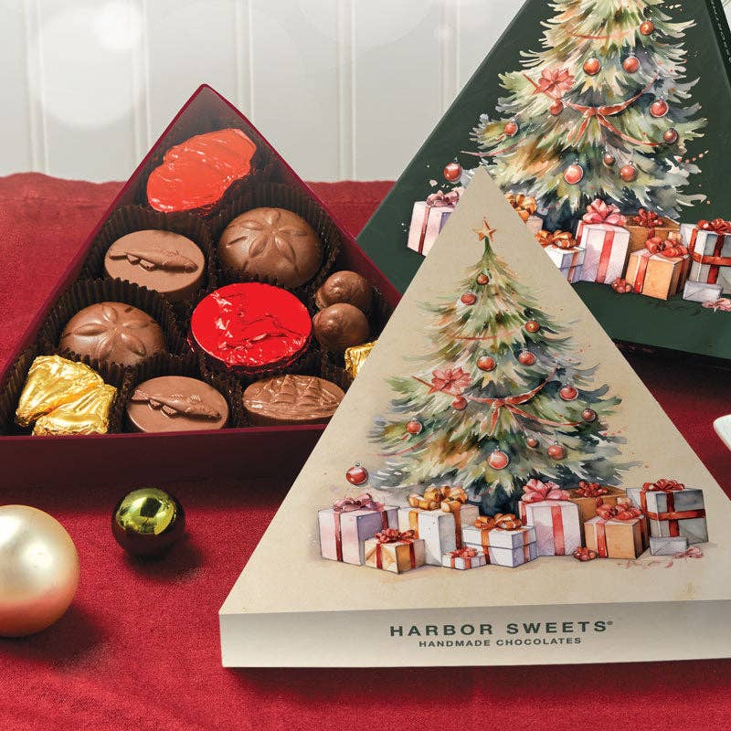 Milk Chocolate Tree Assortment - 20 pc on a table with red tablecloth