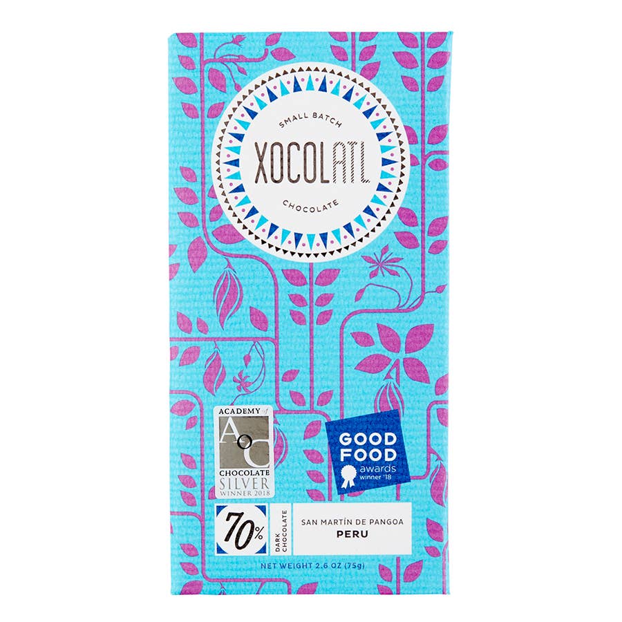 San Martin de Pangoa Peru 70% Single Origin Dark Chocolate bar against a white background