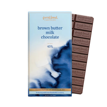 Brown Butter Milk Chocolate 45% against a white background