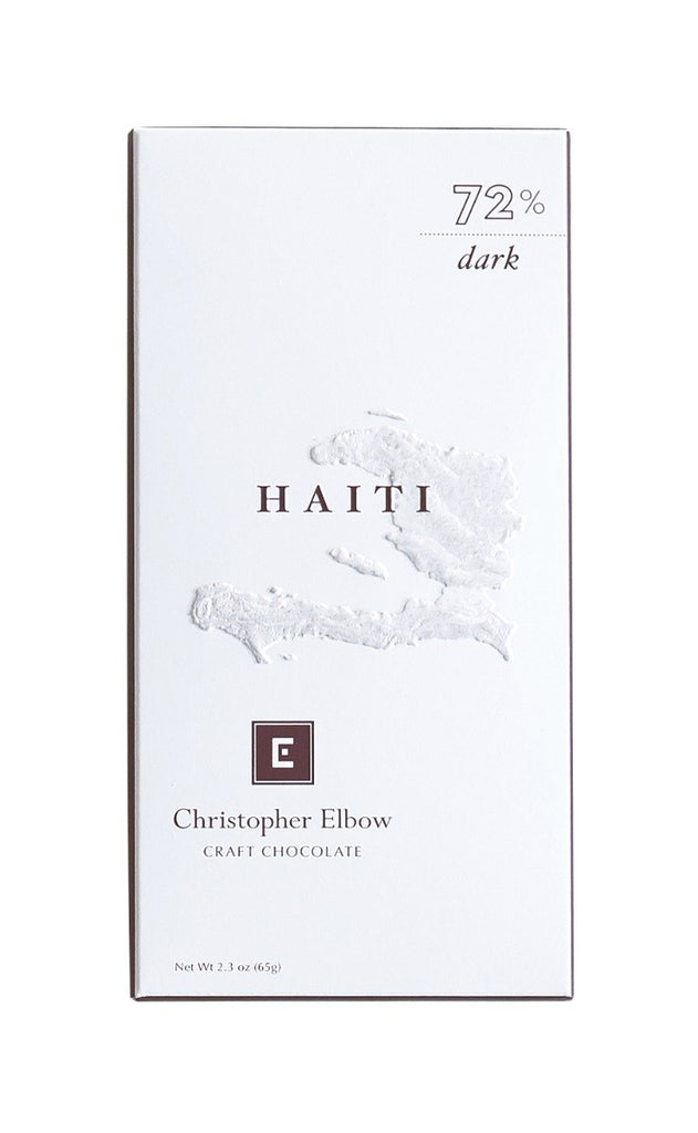 The front of a wrapped 72% Haiti Single Origin Dark Chocolate Bar, against a white background.