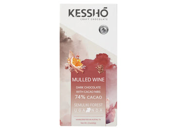 KESSHO wrapped Mulled Wine 74% Dark chocolate bar against a white background