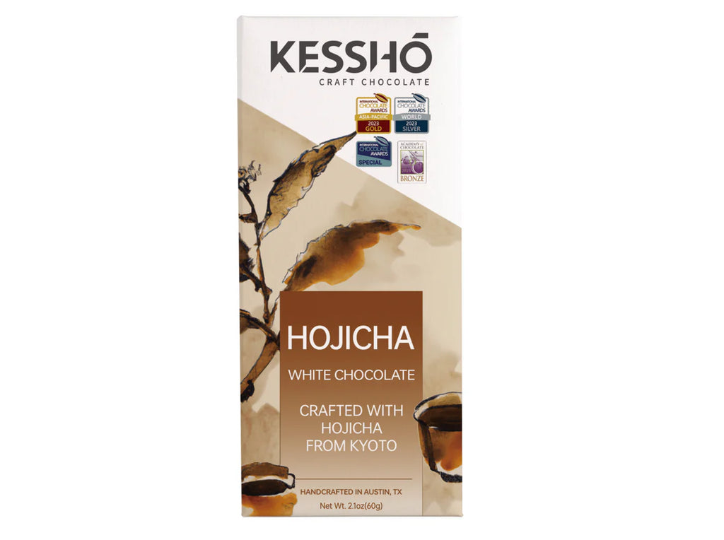 KESSHO Hojicha White Chocolate Package against a white background