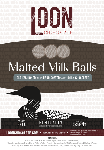 Loon Malted Milk Balls package showing a duck against a black background