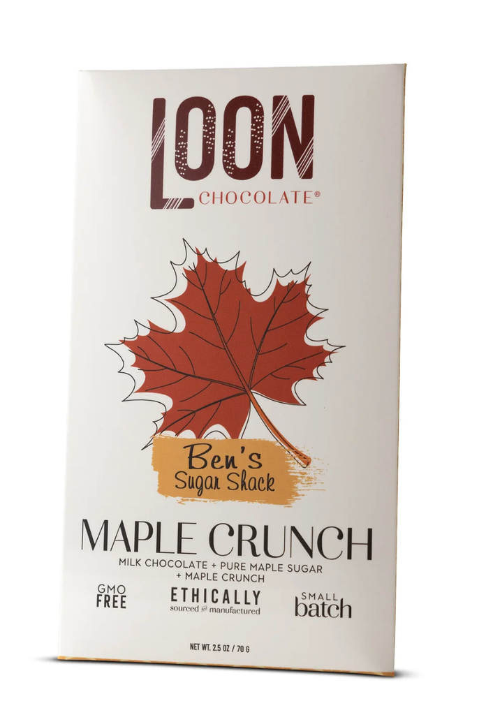 Loon Chocolate Maple Crunch unopened package against a white background