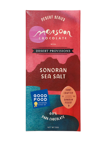 Wrapped Sonoran Sea Salt 69% Dark Chocolate bar against a white background