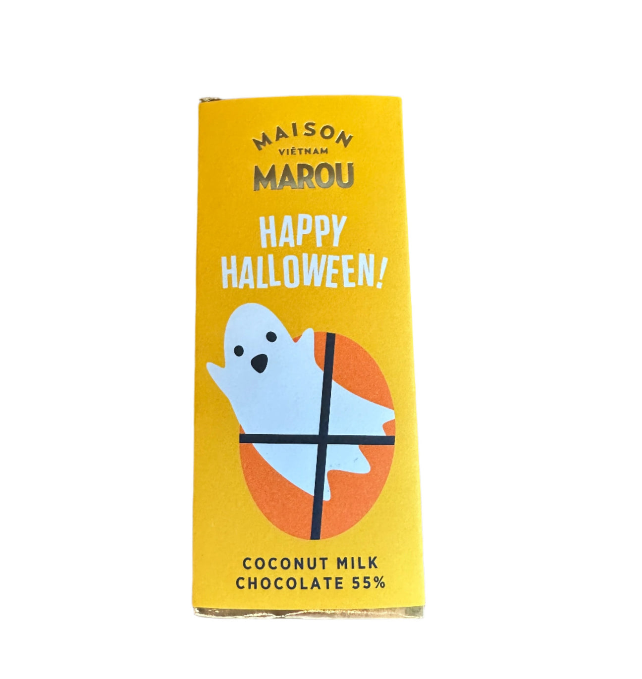 Marou Coconut Milk chocolate halloween bar on a white background