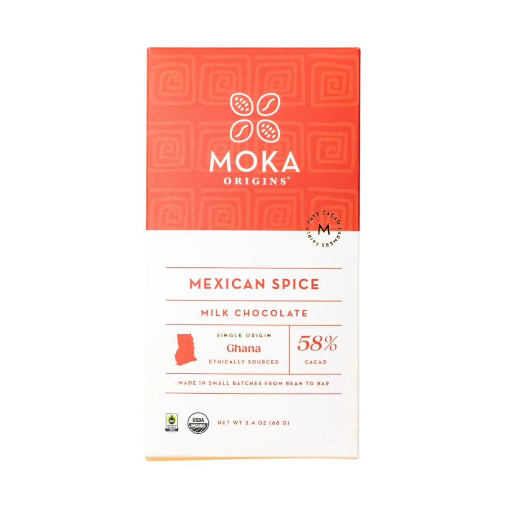 Moka Origins Mexican Spice Milk Chocolate Package against a white backgrounda