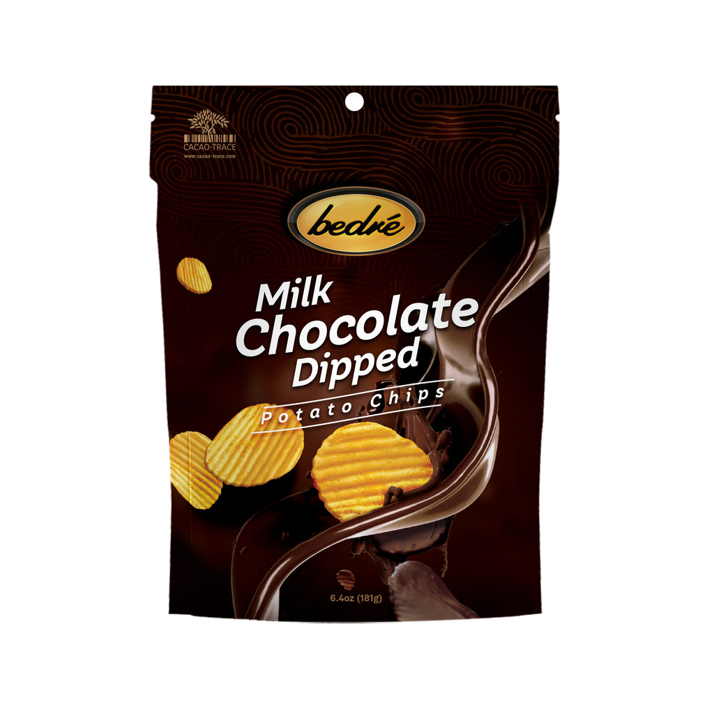 Milk Chocolate-Coated Potato Chips against a white background