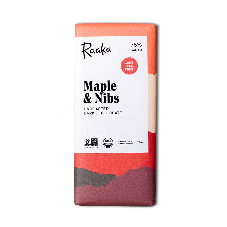 Raaka Maple & Nibs Unroasted Dark Chocolate 75%