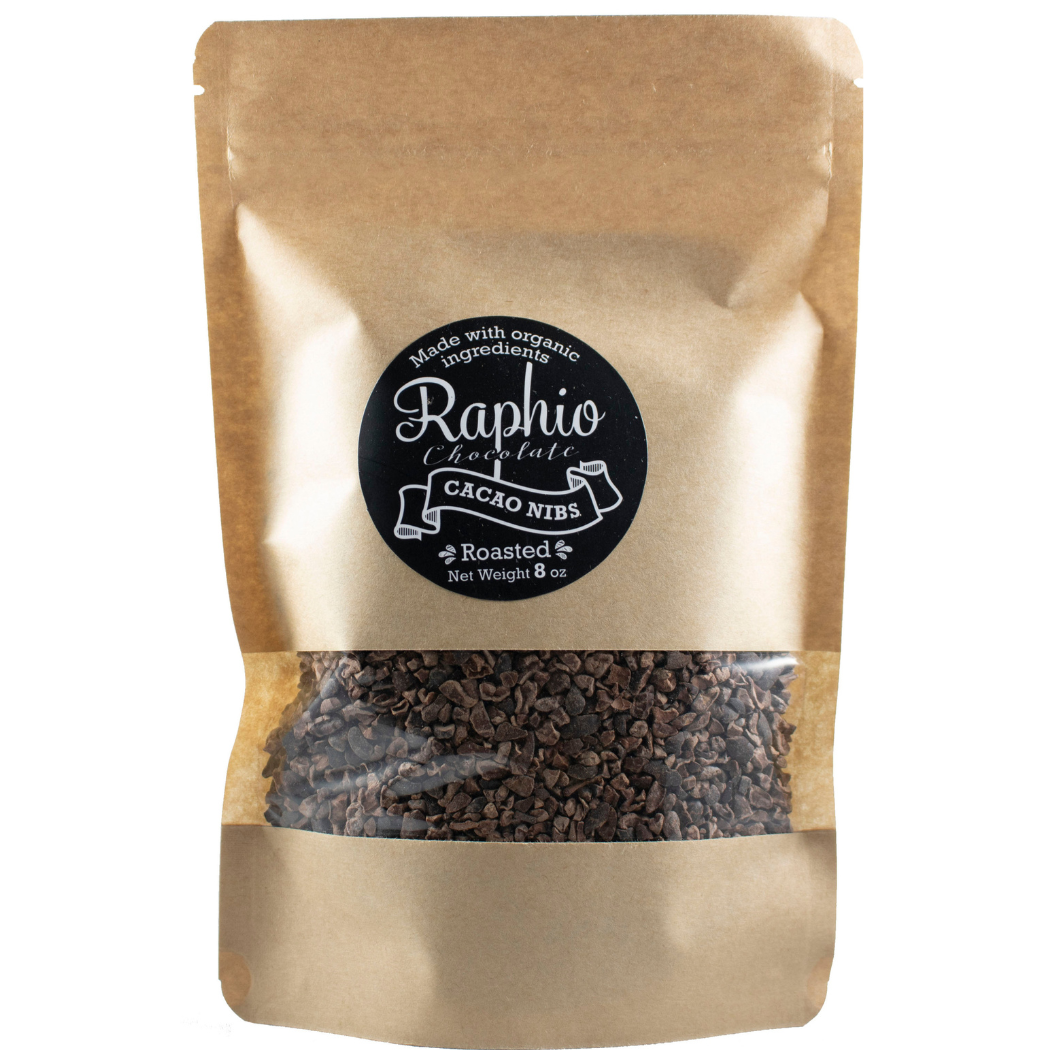 Cacao Nibs 100% against a white background