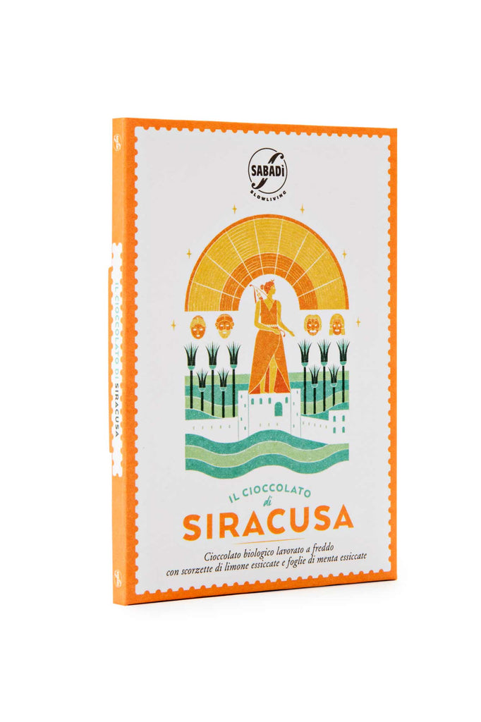 Organic Siracusa w/ Lemon Zest & Mint Leaves 60% against a white background