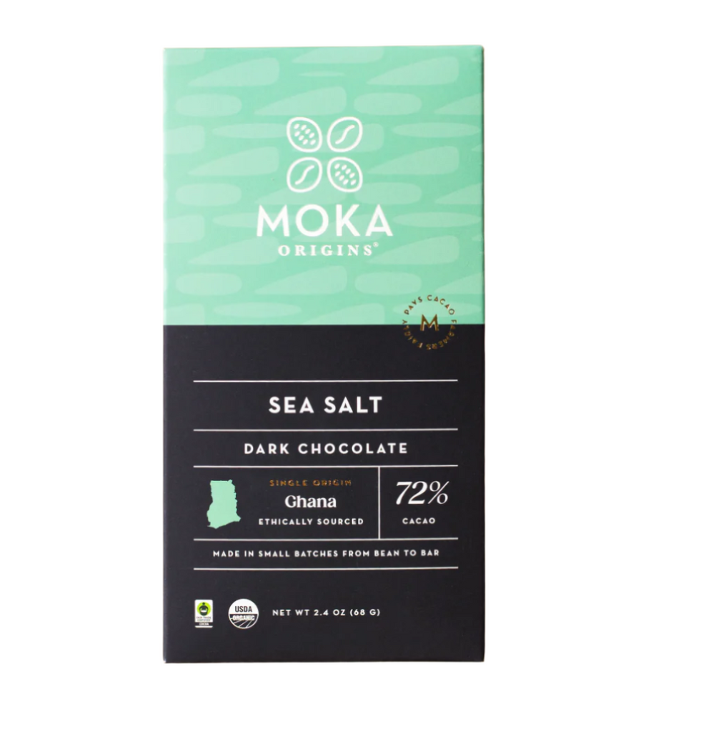 72% Sea Salt Dark Chocolate against a white background