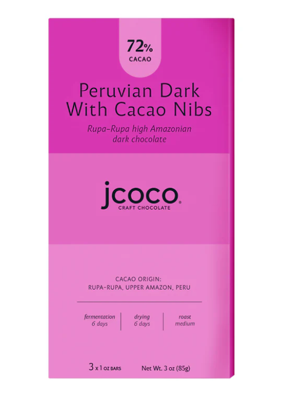 Peruvian Dark w/ Cacao Nibs 72% against a white background