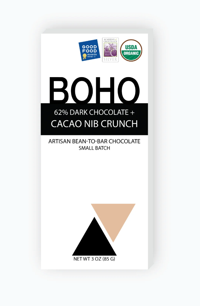 Cacao Nib Crunch 62% Dark against a white background