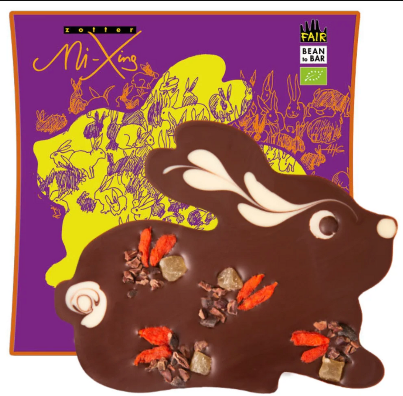Dark Chocolate Bunny in “Happy Easter” Box against a white background