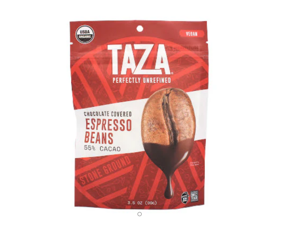 Taza Dark Chocolate Covered Espresso Beans in Bag, 3.5oz against a white background