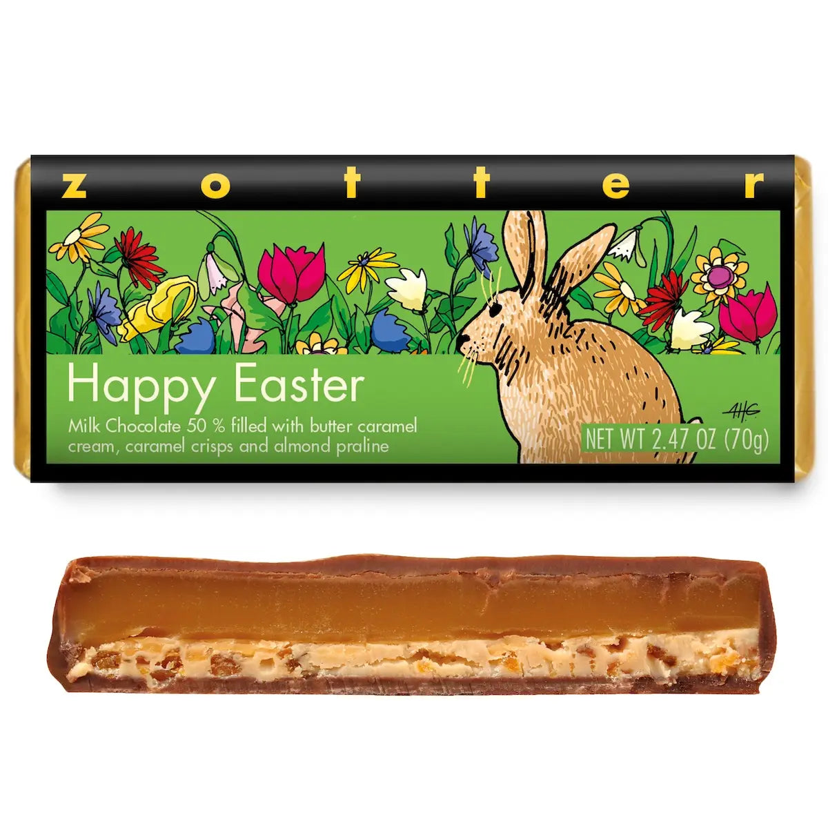Happy Easter (Hand-Scooped Chocolate) against a white background