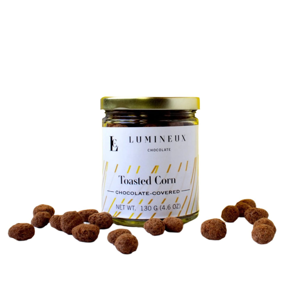 Lumineux Chocolate Covered Toasted Corn against a white background
