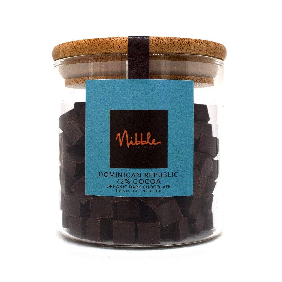 72% Dominican Republic Cocoa Nibblelitos against a white background