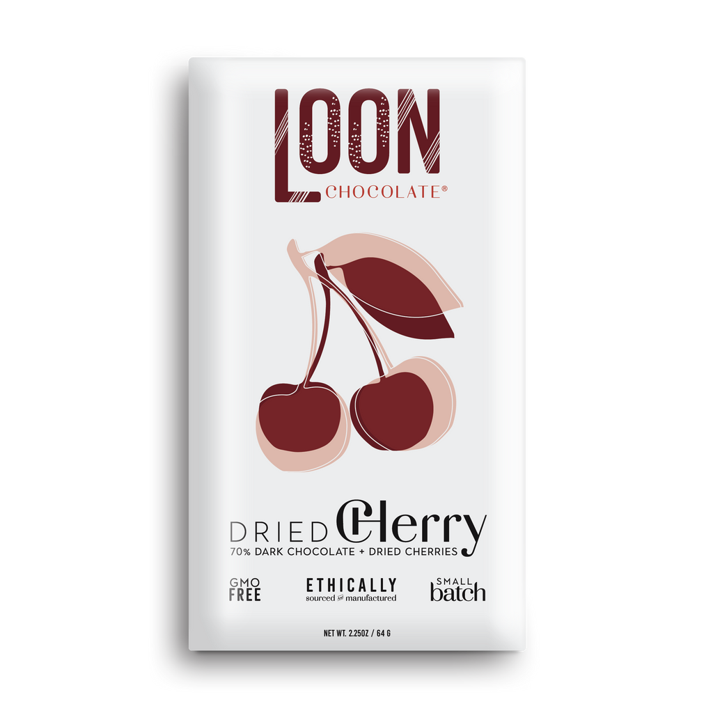 70% Dark Chocolate w/ Dried Cherry from Loon Chocolate