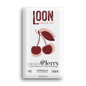 70% Dark Chocolate w/ Dried Cherry from Loon Chocolate