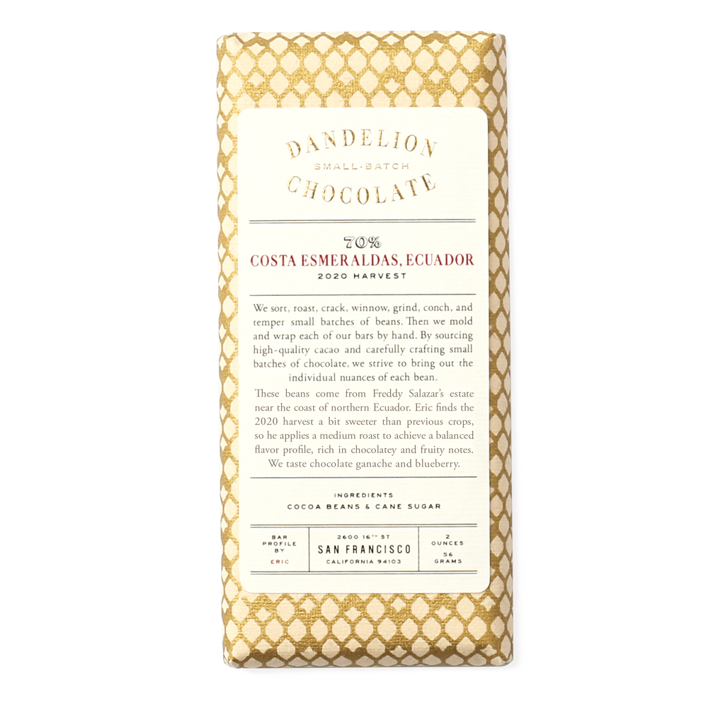 Dandelion Chocolate 70% Costa Esmeraldas Ecuador